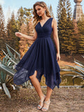 Chiffon Double V-Neck A Line Bridesmaid Dress with Asymmetrical Hem Junior Dresses Prom Gowns