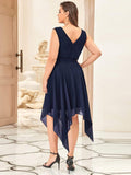 Custom Size Chiffon Double V Neck Asymmetrical Hem Dress Junior Bridesmaid Dresses Party Gowns