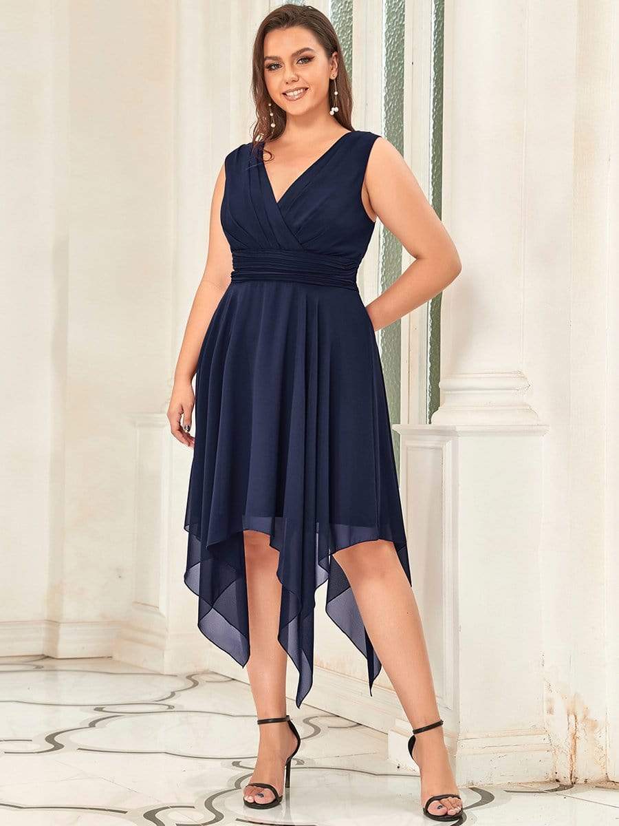 Custom Size Chiffon Double V Neck Asymmetrical Hem Dress Junior Bridesmaid Dresses Party Gowns