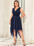 Custom Size Chiffon Double V Neck Asymmetrical Hem Dress Junior Bridesmaid Dresses Party Gowns