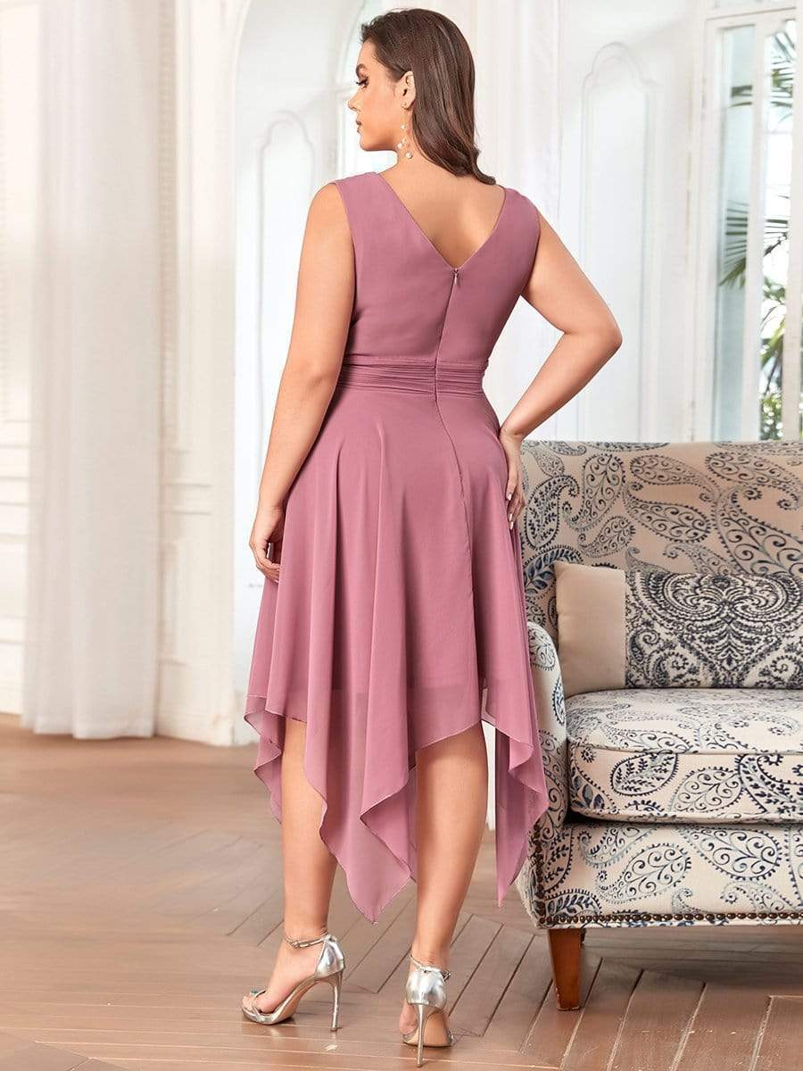 Custom Size Chiffon Double V Neck Asymmetrical Hem Dress Junior Bridesmaid Dresses Party Gowns