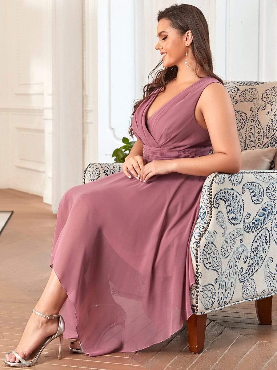 Custom Size Chiffon Double V Neck Asymmetrical Hem Dress Junior Bridesmaid Dresses Party Gowns