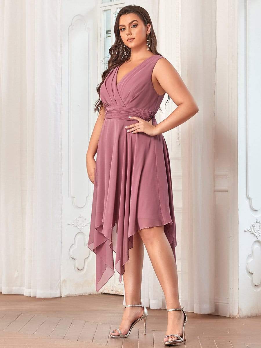 Custom Size Chiffon Double V Neck Asymmetrical Hem Dress Junior Bridesmaid Dresses Party Gowns