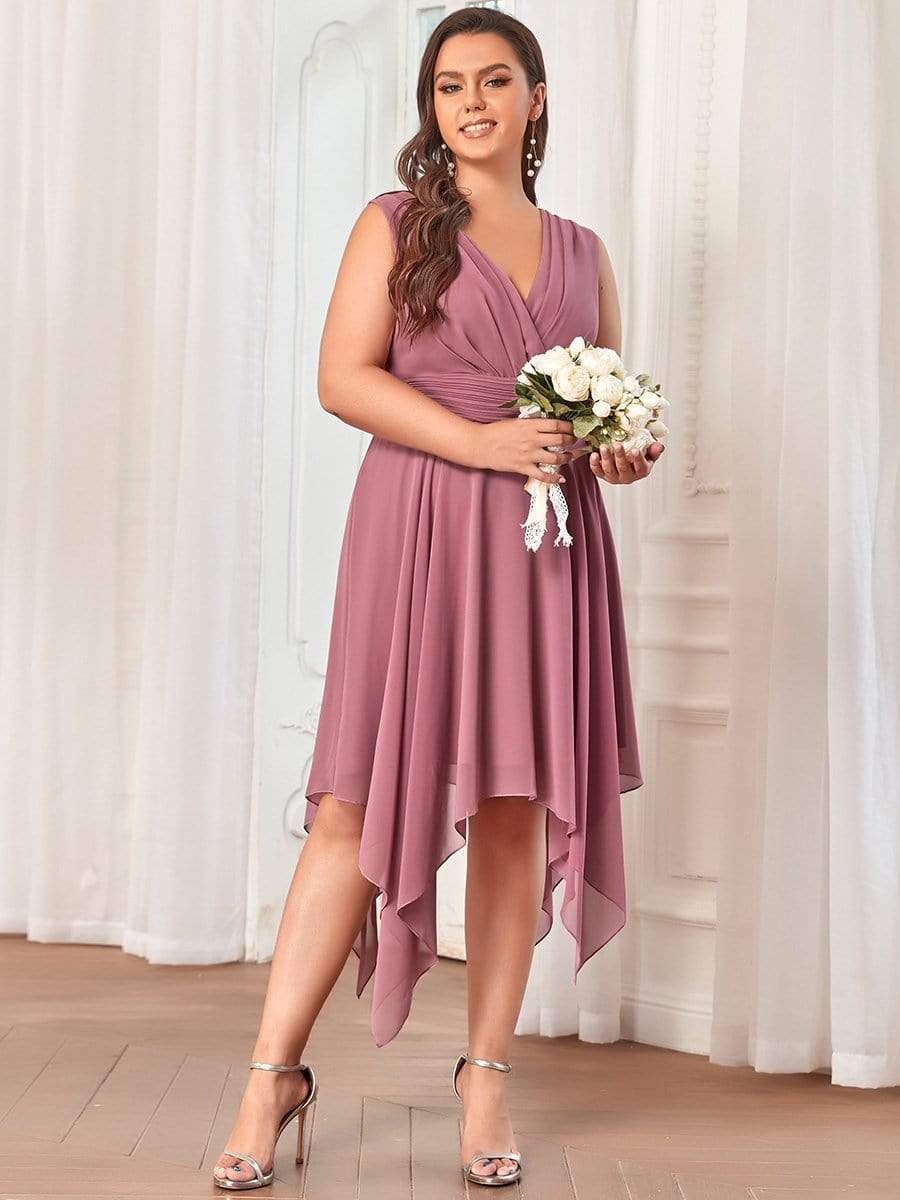 Custom Size Chiffon Double V Neck Asymmetrical Hem Dress Junior Bridesmaid Dresses Party Gowns
