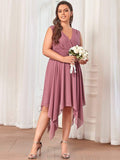 Custom Size Chiffon Double V Neck Asymmetrical Hem Dress Junior Bridesmaid Dresses Party Gowns