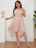 Chiffon Double V-Neck A Line Bridesmaid Dress with Asymmetrical Hem Junior Dresses Prom Gowns