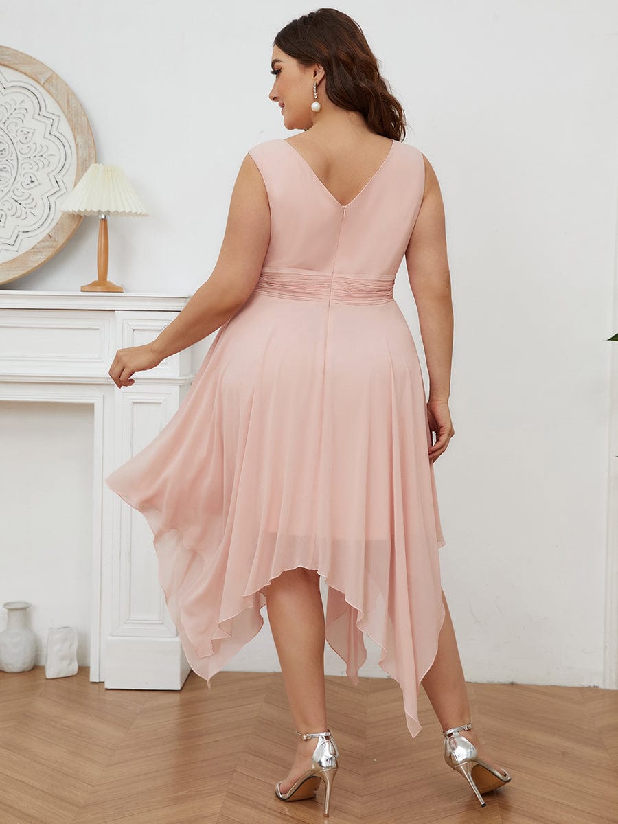 Custom Size Chiffon Double V Neck Asymmetrical Hem Dress Junior Bridesmaid Dresses Party Gowns