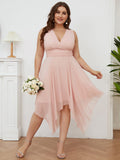 Custom Size Chiffon Double V Neck Asymmetrical Hem Dress Junior Bridesmaid Dresses Party Gowns