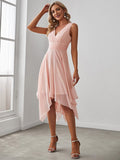 Chiffon Double V-Neck A Line Bridesmaid Dress with Asymmetrical Hem Junior Dresses Prom Gowns