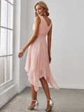 Chiffon Double V-Neck A Line Bridesmaid Dress with Asymmetrical Hem Junior Dresses Prom Gowns