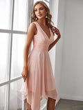 Chiffon Double V-Neck A Line Bridesmaid Dress with Asymmetrical Hem Junior Dresses Prom Gowns