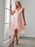 Chiffon Double V-Neck A Line Bridesmaid Dress with Asymmetrical Hem Junior Dresses Prom Gowns