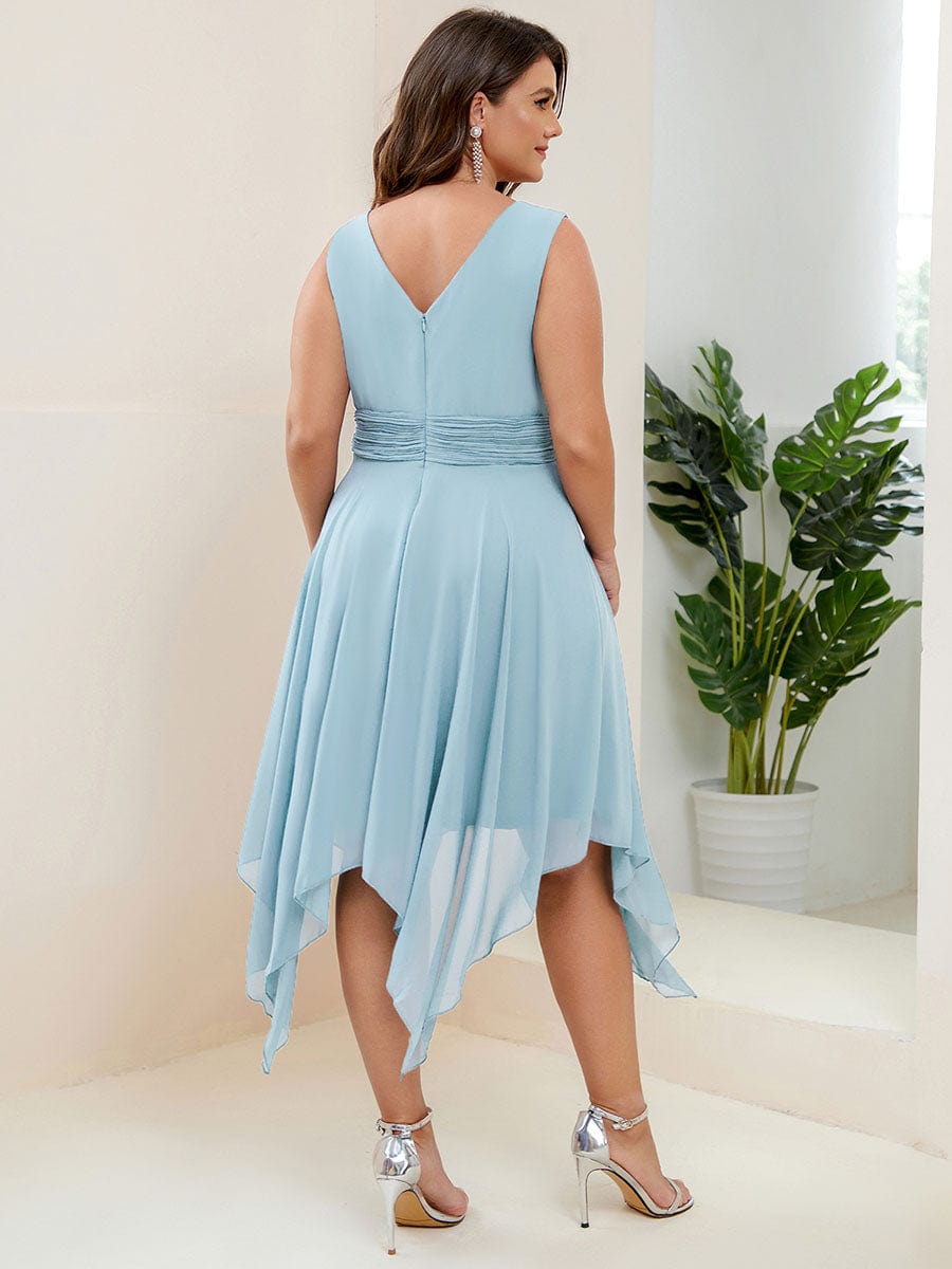 Custom Size Chiffon Double V Neck Asymmetrical Hem Dress Junior Bridesmaid Dresses Party Gowns