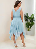 Custom Size Chiffon Double V Neck Asymmetrical Hem Dress Junior Bridesmaid Dresses Party Gowns