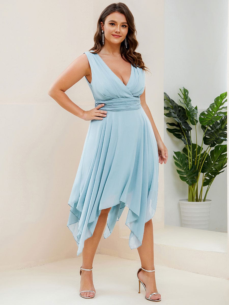 Custom Size Chiffon Double V Neck Asymmetrical Hem Dress Junior Bridesmaid Dresses Party Gowns
