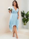 Custom Size Chiffon Double V Neck Asymmetrical Hem Dress Junior Bridesmaid Dresses Party Gowns