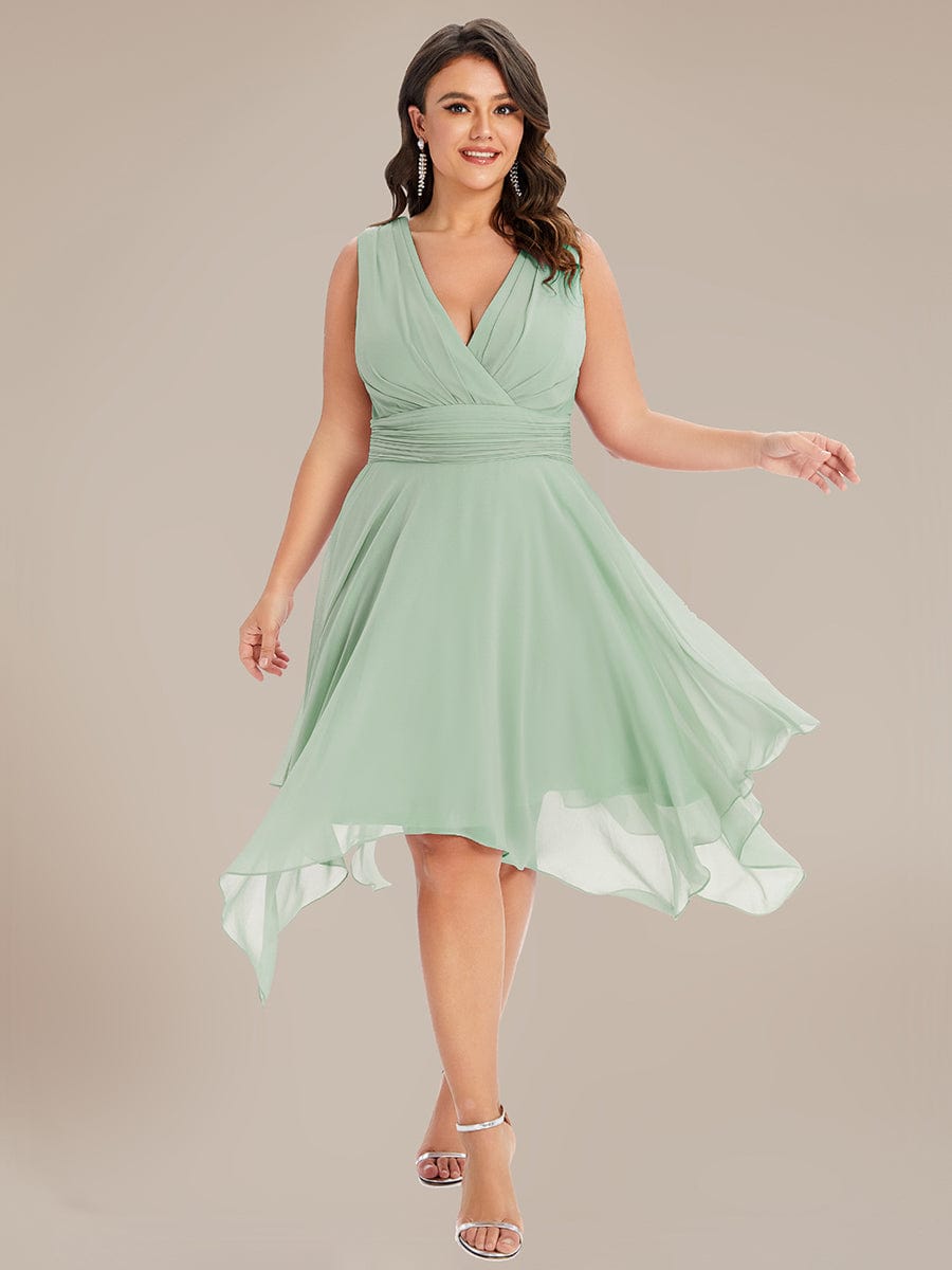 Custom Size Chiffon Double V Neck Asymmetrical Hem Dress Junior Bridesmaid Dresses Party Gowns