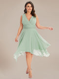 Custom Size Chiffon Double V Neck Asymmetrical Hem Dress Junior Bridesmaid Dresses Party Gowns