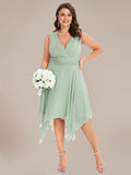 Custom Size Chiffon Double V Neck Asymmetrical Hem Dress Junior Bridesmaid Dresses Party Gowns