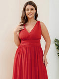 Elegantes ärmelloses halbformelles Chiffon-Maxikleid mit V-Ausschnitt, Abend- und Ballkleider