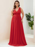 Elegantes ärmelloses halbformelles Chiffon-Maxikleid mit V-Ausschnitt, Abend- und Ballkleider
