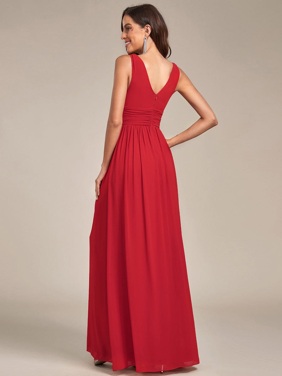 Elegantes ärmelloses halbformelles Chiffon-Maxikleid mit V-Ausschnitt, Abend- und Ballkleider