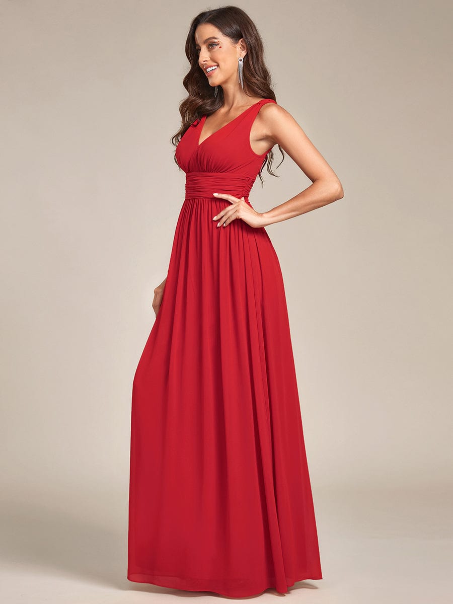 Elegantes ärmelloses halbformelles Chiffon-Maxikleid mit V-Ausschnitt, Abend- und Ballkleider