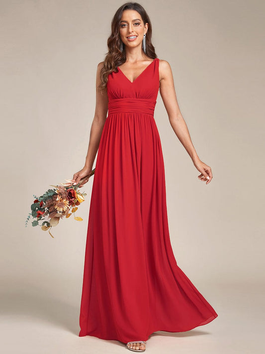 Elegantes ärmelloses halbformelles Chiffon-Maxikleid mit V-Ausschnitt, Abend- und Ballkleider