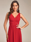 Elegantes ärmelloses halbformelles Chiffon-Maxikleid mit V-Ausschnitt, Abend- und Ballkleider