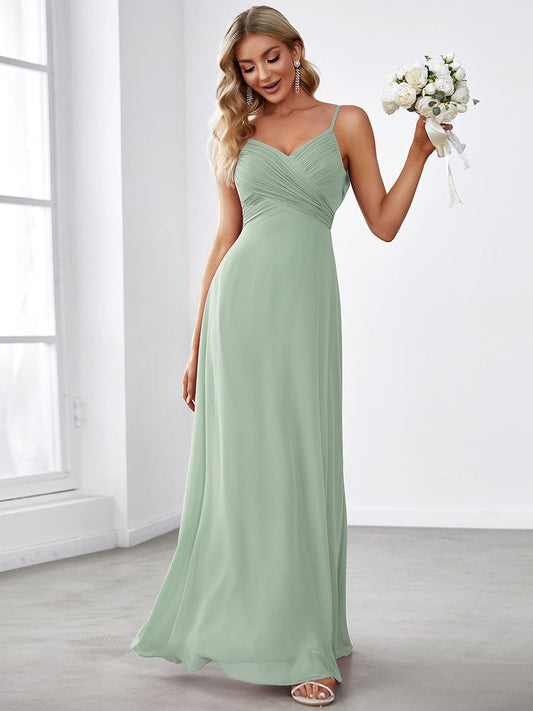 Criss-Cross V-Neck Chiffon Backless A-Line Bridesmaid Dress Wedding Party Dresses
