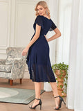 Flutter Sleeve Plunging V-Neck Sheer Bridesmaid Dress Junior Party Gowns Prom Dresses
