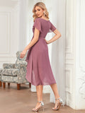 Flutter Sleeve Plunging V-Neck Sheer Bridesmaid Dress Junior Party Gowns Prom Dresses