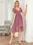 Flutter Sleeve Plunging V-Neck Sheer Bridesmaid Dress Junior Party Gowns Prom Dresses