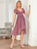 Flutter Sleeve Plunging V-Neck Sheer Bridesmaid Dress Junior Party Gowns Prom Dresses