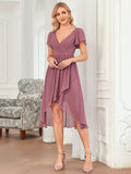 Flutter Sleeve Plunging V-Neck Sheer Bridesmaid Dress Junior Party Gowns Prom Dresses