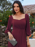 High-Slit Waist Pleated Off Shoulder Chiffon Bridesmaid Dress with Long Sleeves Mother of the Bride Dresses