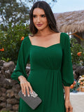 High-Slit Waist Pleated Off Shoulder Chiffon Bridesmaid Dress with Long Sleeves Mother of the Bride Dresses