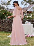 High-Slit Waist Pleated Off Shoulder Chiffon Bridesmaid Dress with Long Sleeves Mother of the Bride Dresses