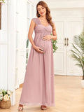 Vestido de maternidad de gasa sin mangas con encaje fruncido hasta el suelo para dama de honor