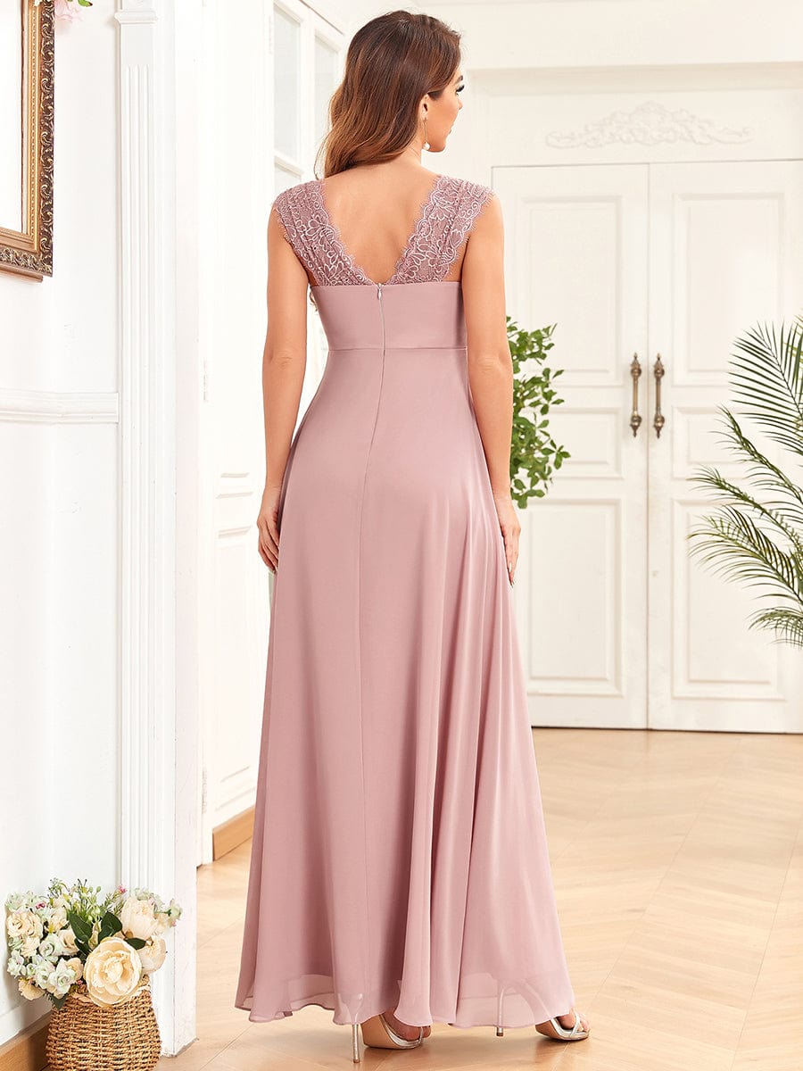Vestido de maternidad de gasa sin mangas con encaje fruncido hasta el suelo para dama de honor