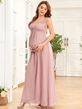 Vestido de maternidad de gasa sin mangas con encaje fruncido hasta el suelo para dama de honor