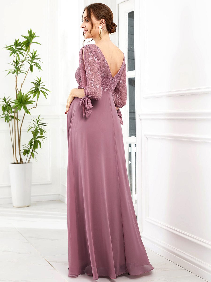 Halbarm Spitze Schlitz Ärmel A-Linie Chiffon Umstandskleid Formelle Abendkleider