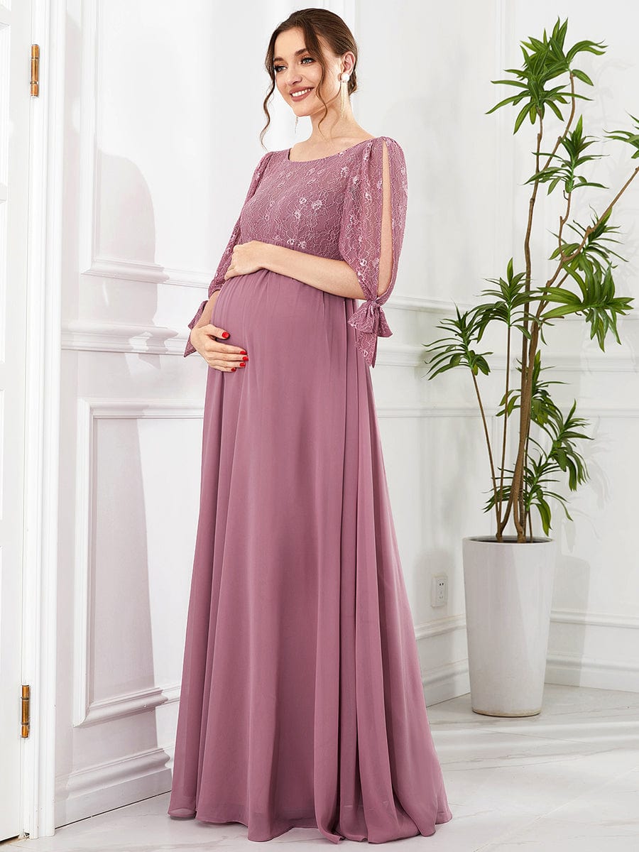 Halbarm Spitze Schlitz Ärmel A-Linie Chiffon Umstandskleid Formelle Abendkleider