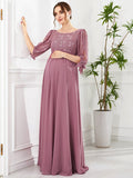 Halbarm Spitze Schlitz Ärmel A-Linie Chiffon Umstandskleid Formelle Abendkleider