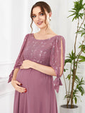 Halbarm Spitze Schlitz Ärmel A-Linie Chiffon Umstandskleid Formelle Abendkleider
