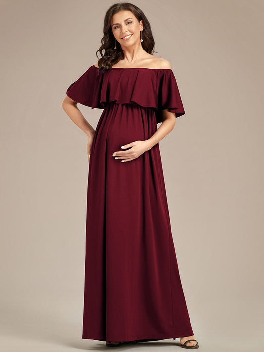 Flattering A-Line Maternity Dress with Off-Shoulder Ruffle Formal Evening Dresses Gowns