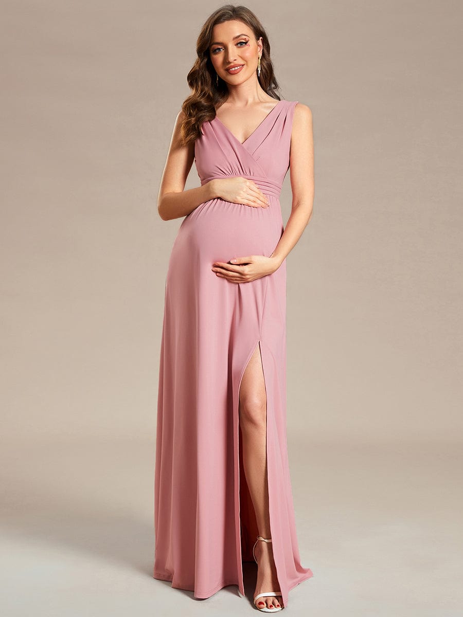Ärmelloses A-Linien-Maxikleid mit hohem Schlitz, dehnbar, für formelle Abendkleider