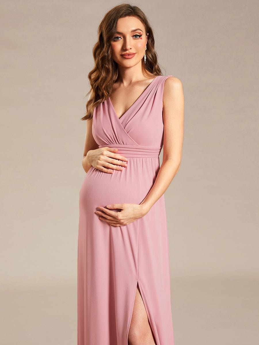 Ärmelloses A-Linien-Maxikleid mit hohem Schlitz, dehnbar, für formelle Abendkleider