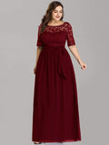 Floral Lace Plus Size Long Formal Dresses With Waistband Mother of the Bride Dresses