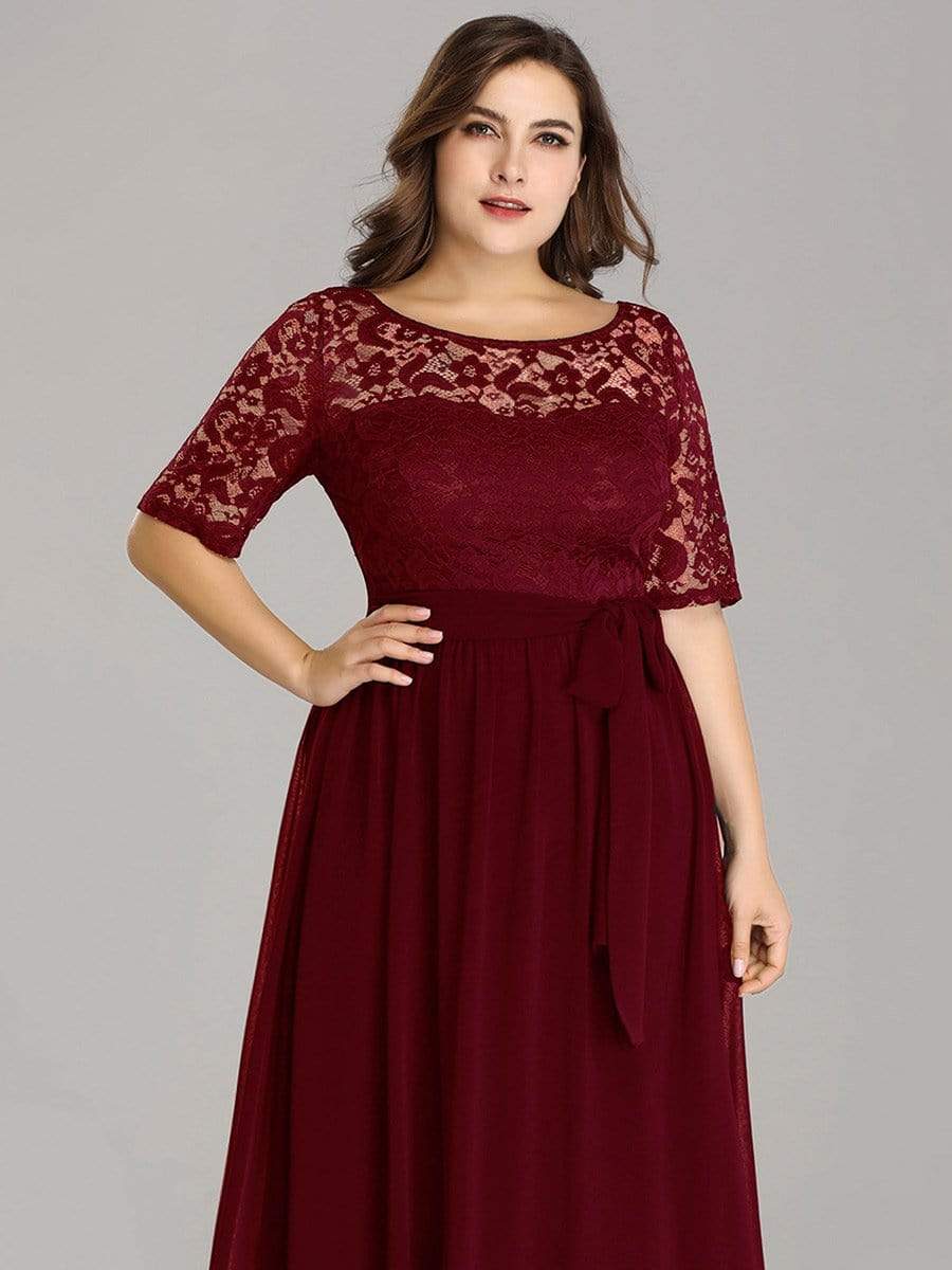 Floral Lace Plus Size Long Formal Dresses With Waistband Mother of the Bride Dresses